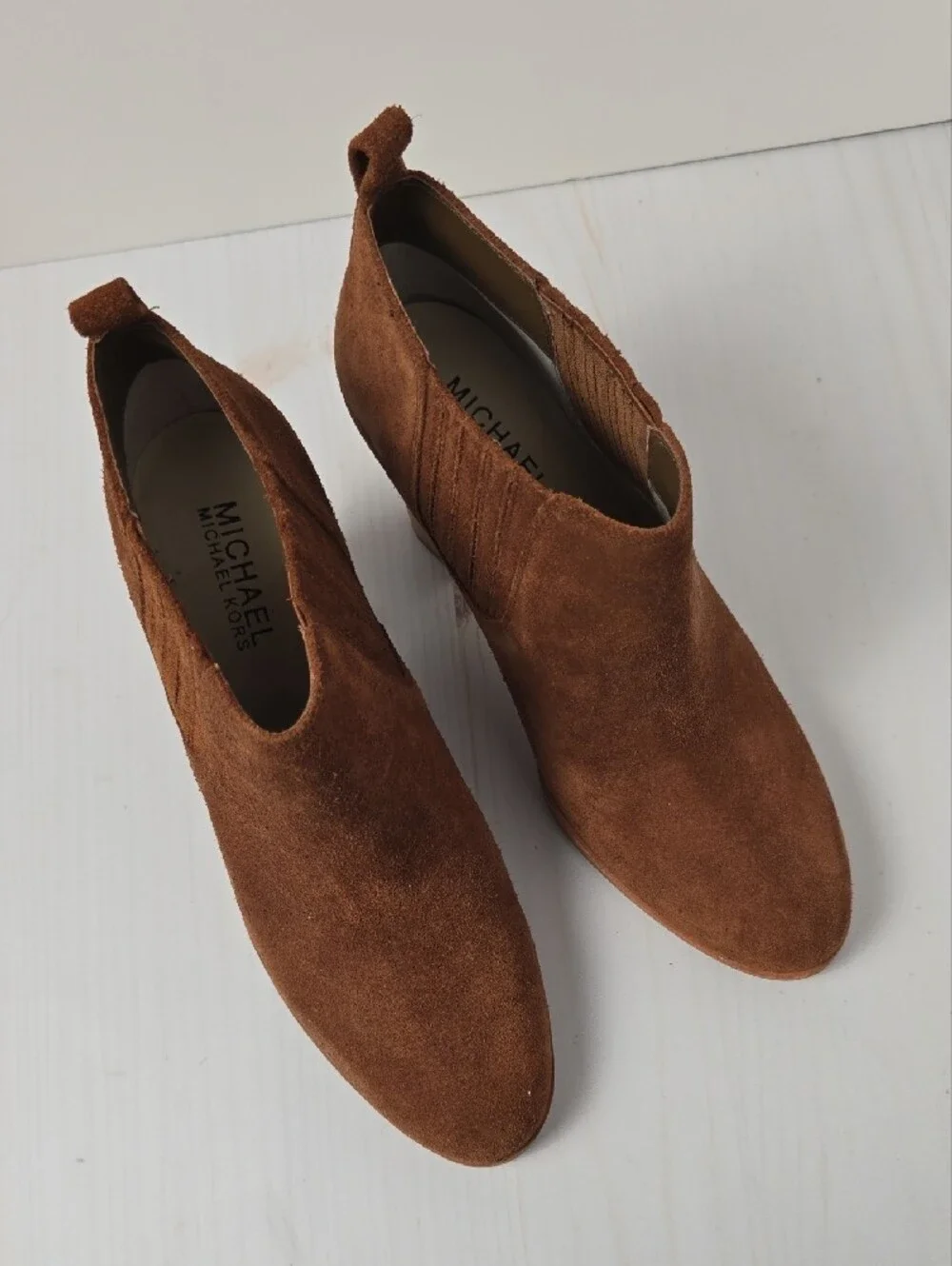 Michael Kors Brown Suede Ankle Booties with Stacked Heel